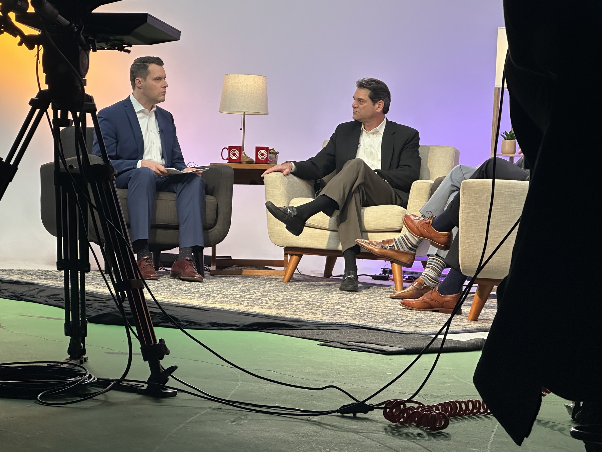 Brand video interview set at Blue Couch Studio